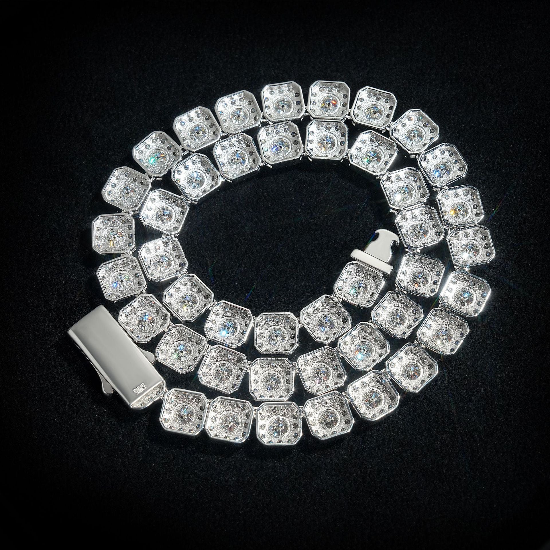 HYDRA -Chaîne Cluster de Tennis 10 mm Moissanite VVS1 - Argent 925