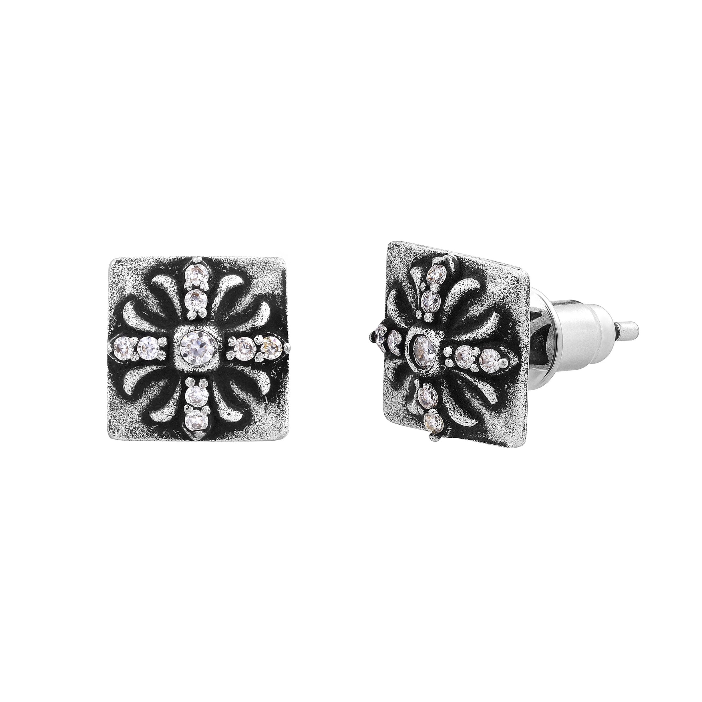 STORMBOUND – Boucles d’oreilles Carrées 9 mm en Moissanite VVS1 et Argent 925 Vieilli