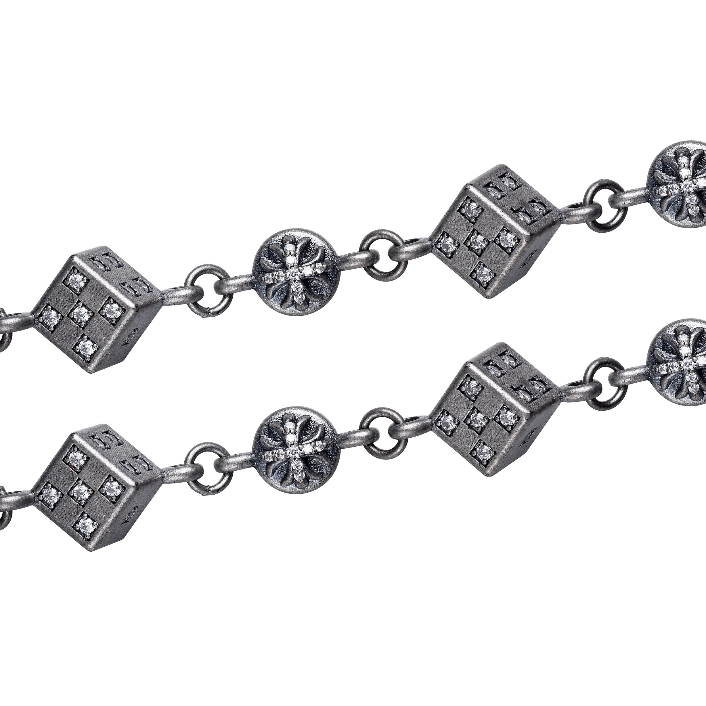 SAINT DICE – Bracelet Dés 20 cm en Moissanite VVS1 et Platine Vieilli