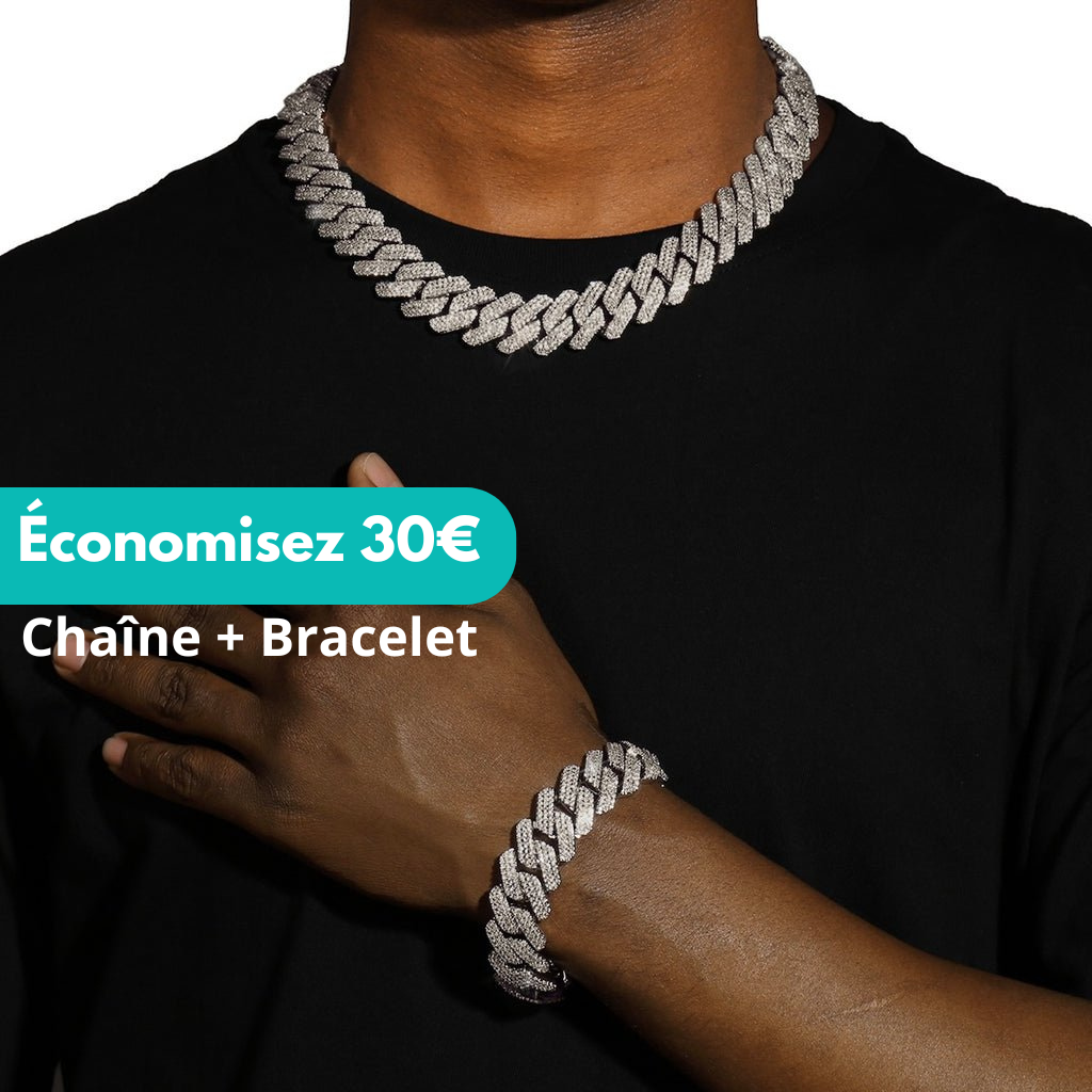 TYLAS - Chaîne + Bracelet Cubain 20mm - Or Blanc