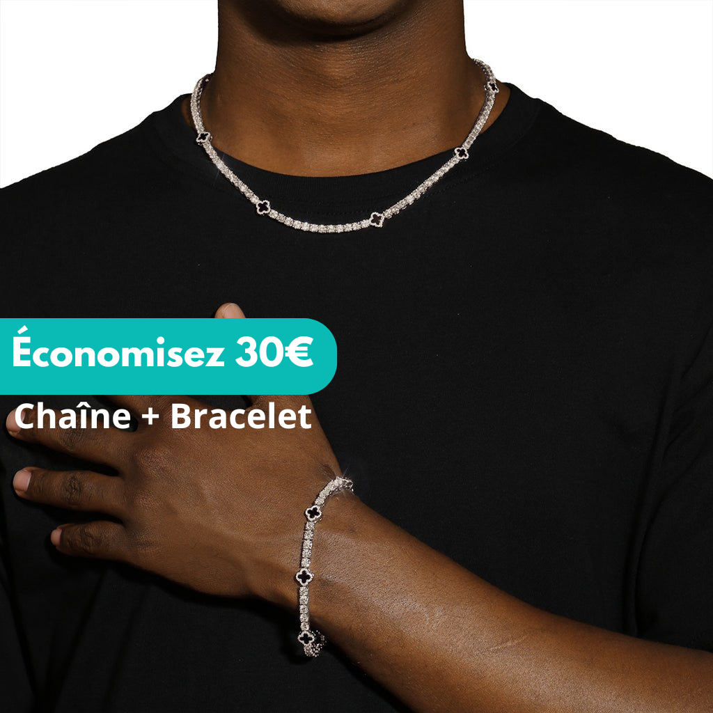 STARY - Chaîne + Bracelet de Tennis étoile 4mm - Or