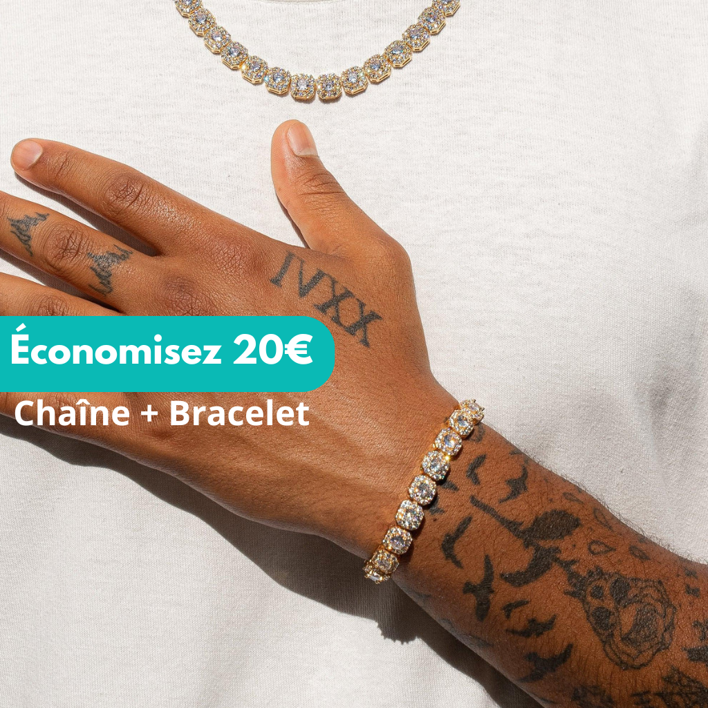 HYDRA - Chaîne + Bracelet Cluster de Tennis 10 MM -Or Jaune