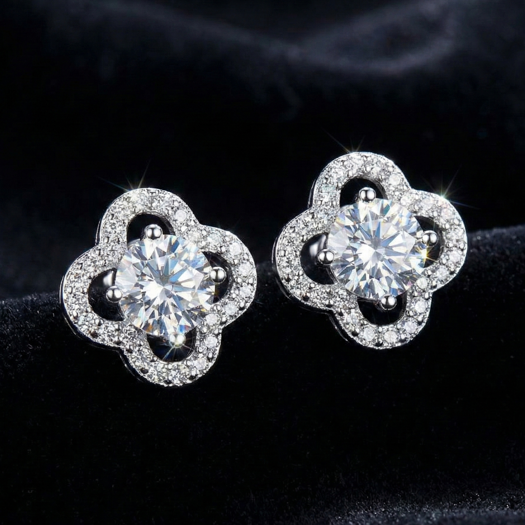 ALTAIR - Boucles d'oreilles Trèfles - Moissanite VVS1 Argent 925