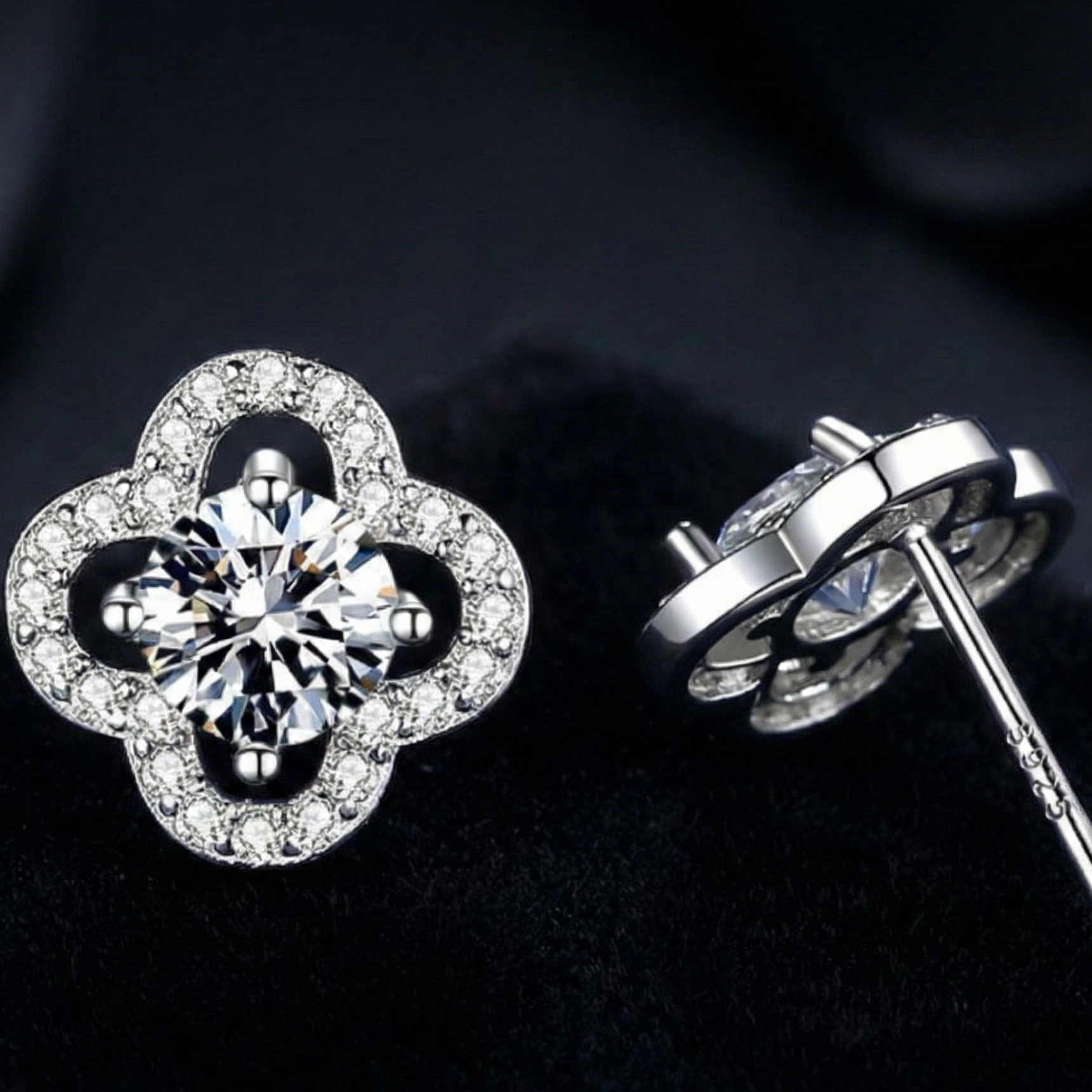 ALTAIR - Boucles d'oreilles Trèfles - Moissanite VVS1 Argent 925