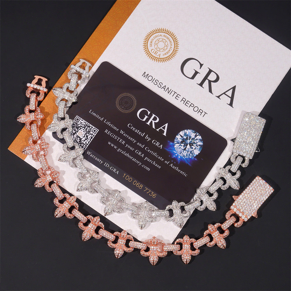 LYSSA - Bracelet Fleur de Lys 16 mm Moissanite VVS1 - Argent 925