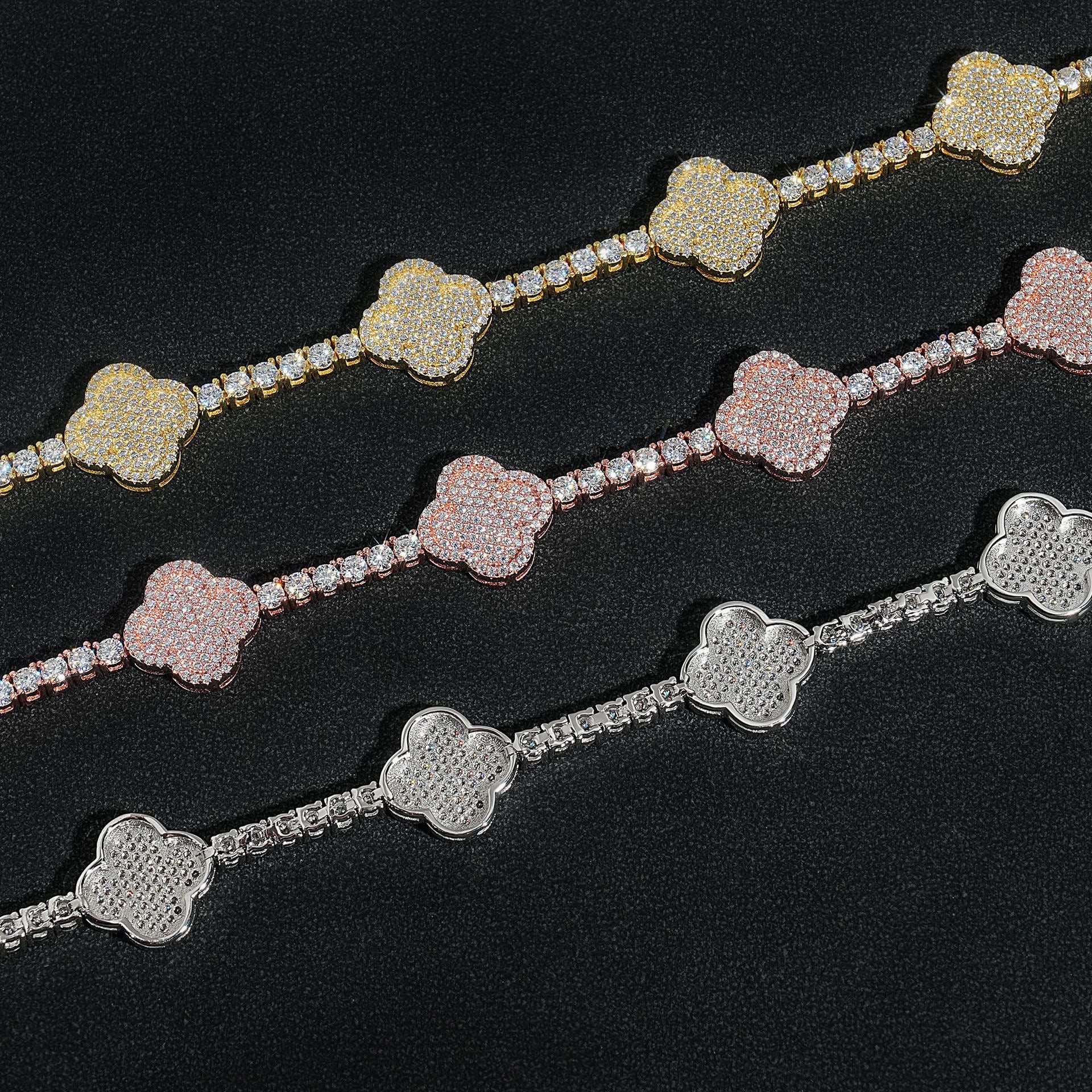 LYLUX - Chaine de Tennis fleurie 3/4 mm en Moissanite VVS1 - Argent 925