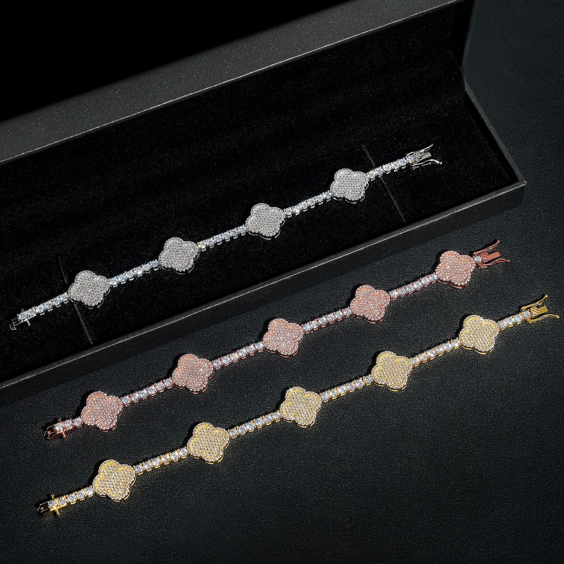 LYLUX - Chaine de Tennis fleurie 3/4 mm en Moissanite VVS1 - Argent 925