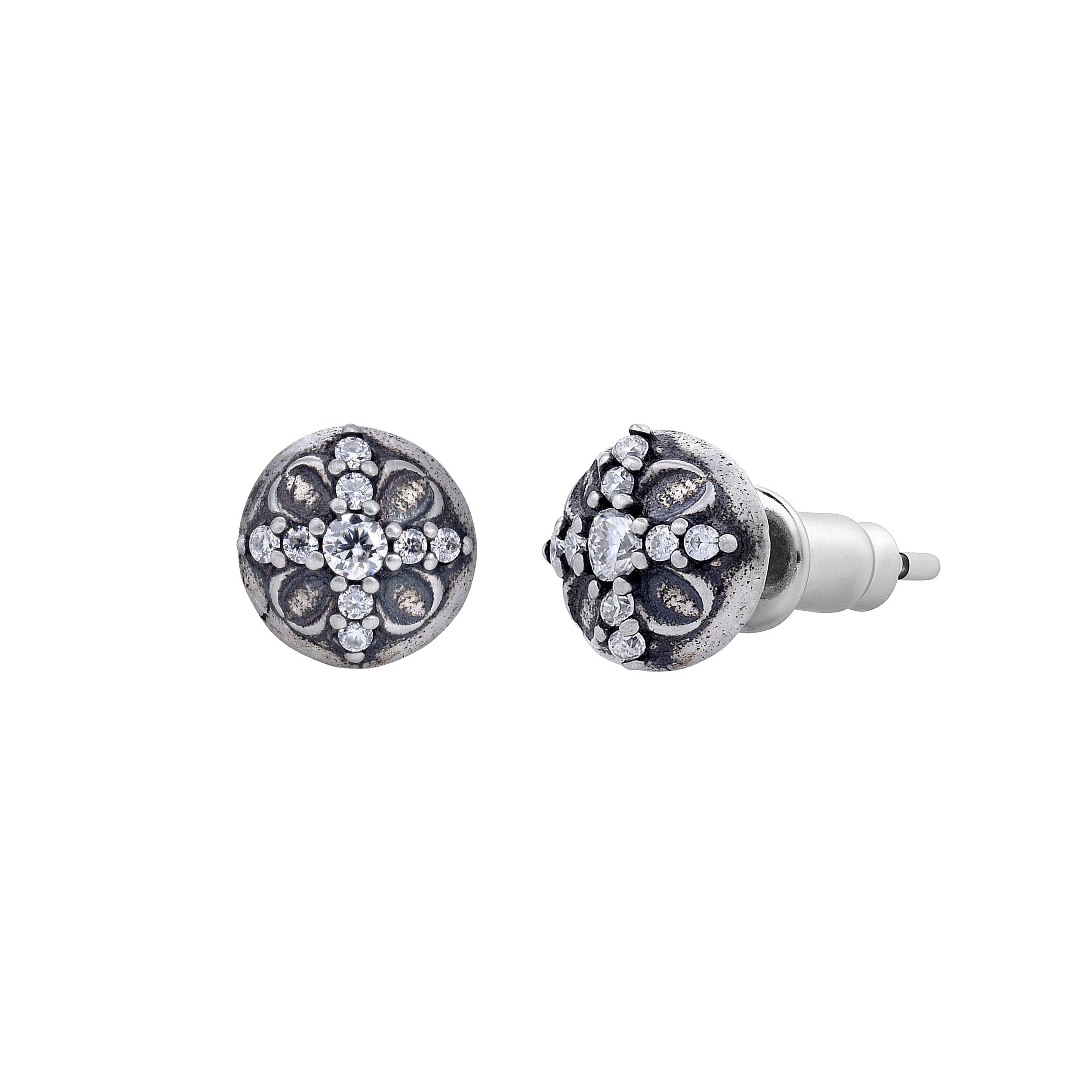 BLACK HALO – Boucles d’oreilles Croix 10 mm en Argent 925 Vieilli