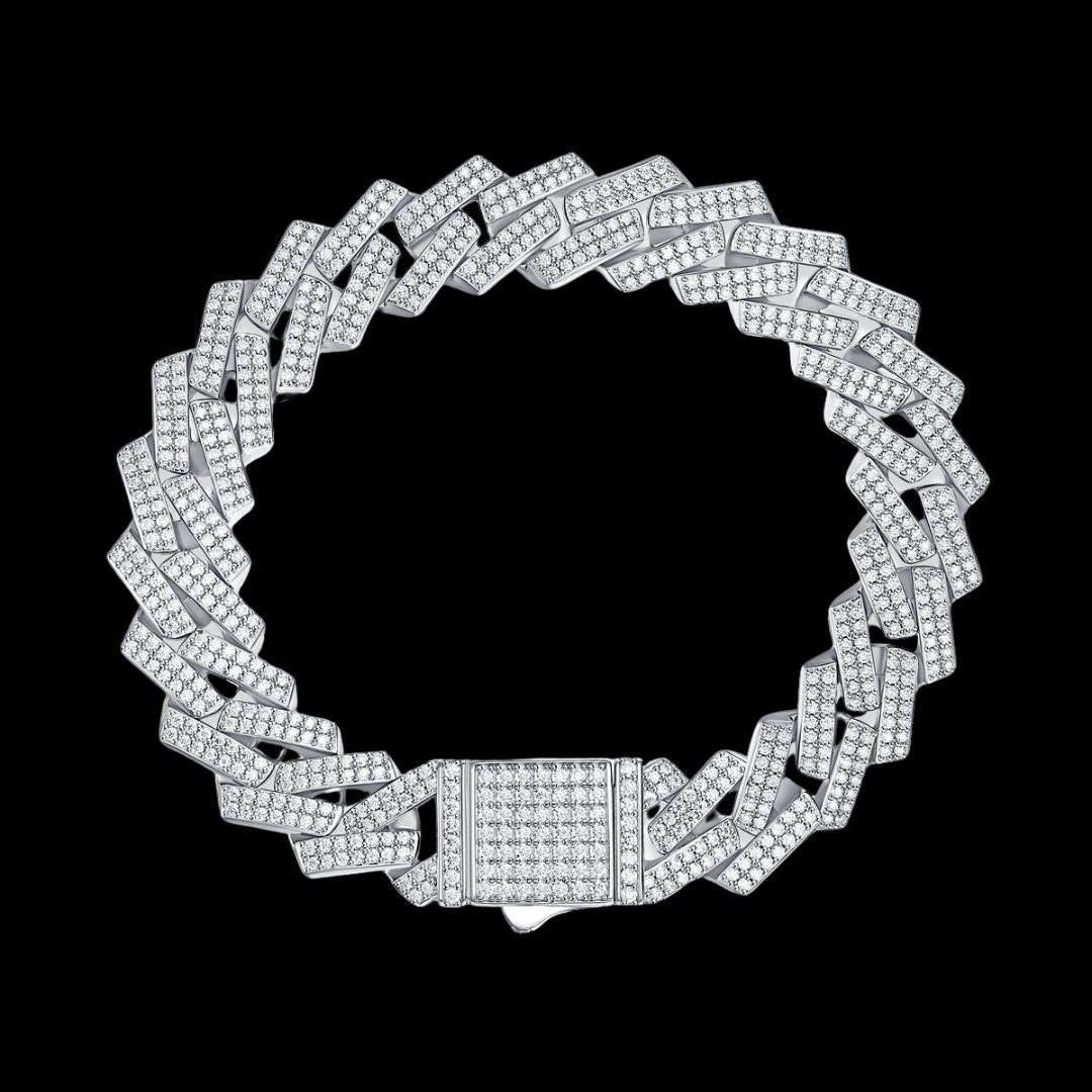 ANTARES - Bracelet Cubain 14mm - Moissanite VVS1 et Argent 925 - Maison Brillance