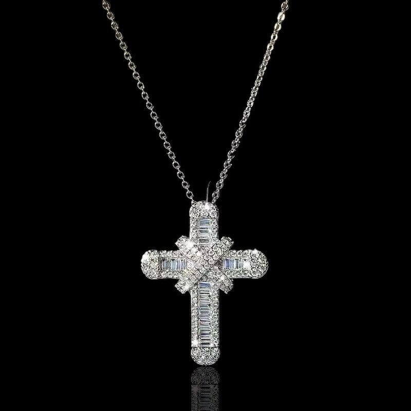 DYNUS - Chaîne avec Pendentif en Croix Sertie - Or blanc - Maison Brillance