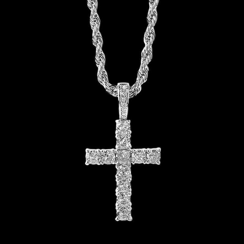 JYVO - Chaîne en Acier Inoxydable et Pendentif Croix serti - Or blanc - Maison Brillance