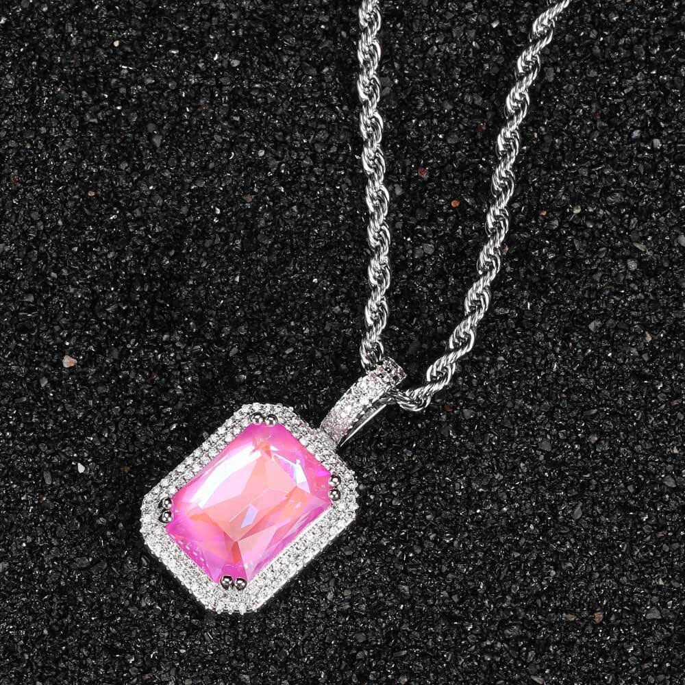 POLLUX - Chaîne Torsadée 3mm avec pendentif Gemme - Or blanc - Maison Brillance