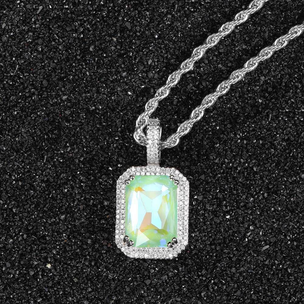 POLLUX - Chaîne Torsadée 3mm avec pendentif Gemme - Or blanc - Maison Brillance
