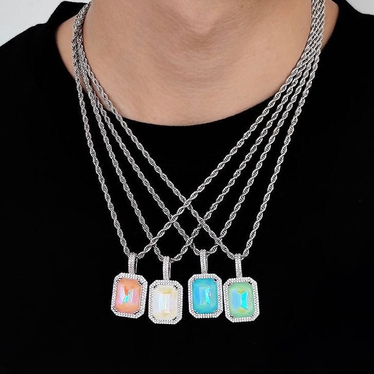 POLLUX - Chaîne Torsadée 3mm avec pendentif Gemme - Or blanc - Maison Brillance