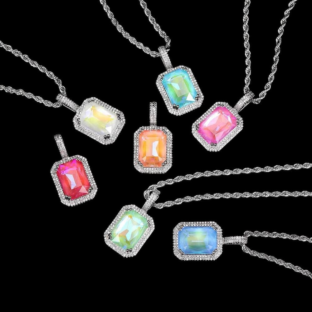 POLLUX - Chaîne Torsadée 3mm avec pendentif Gemme - Or blanc - Maison Brillance