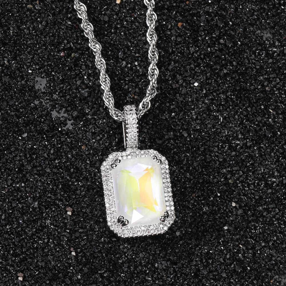 POLLUX - Chaîne Torsadée 3mm avec pendentif Gemme - Or blanc - Maison Brillance