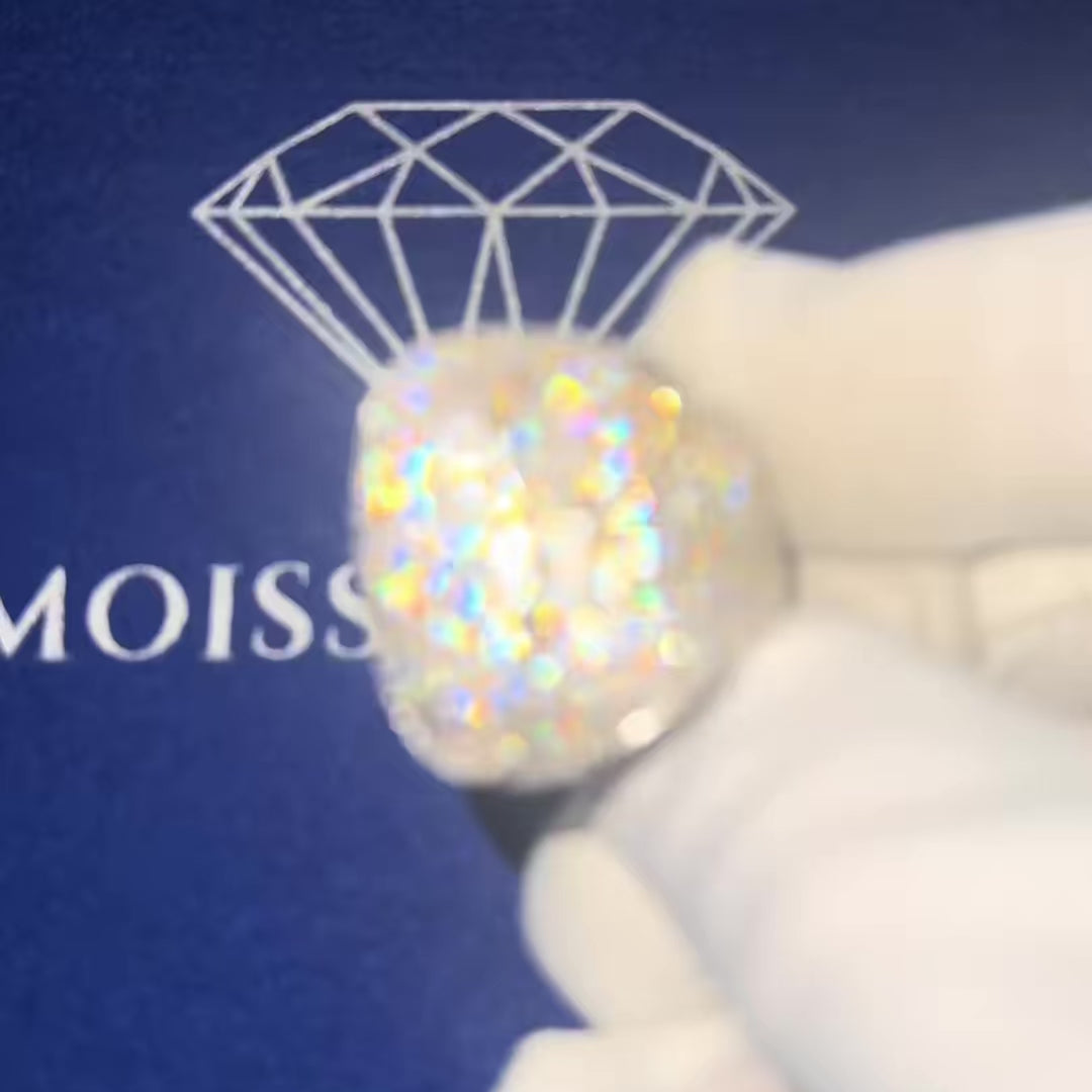 Charger la vidéo: LUNO - Bague Ronde Moissanite VVS1 10 mm - Argent 925