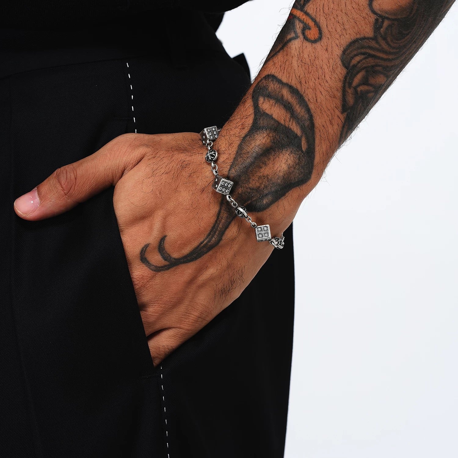 SAINT DICE – Bracelet Dés 20 cm en Moissanite VVS1 et Platine Vieilli