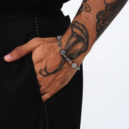 SAINT DICE – Bracelet Dés 20 cm en Moissanite VVS1 et Platine Vieilli