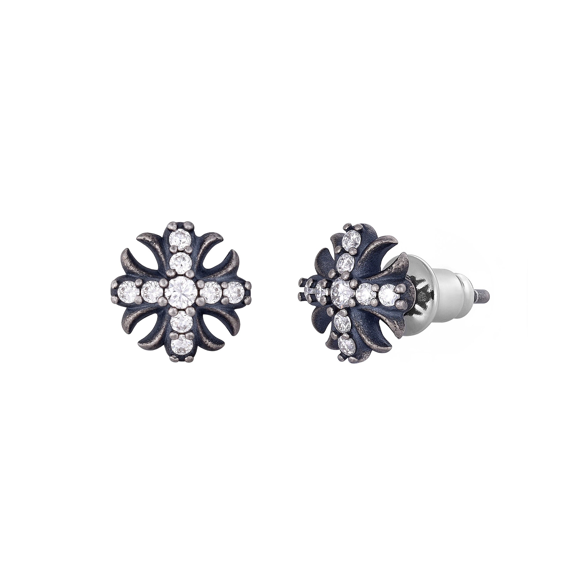 NOCTIS CROSS – Boucles d’oreilles Croix 9 mm en Moissanite VVS1 et Argent 925 Vieilli