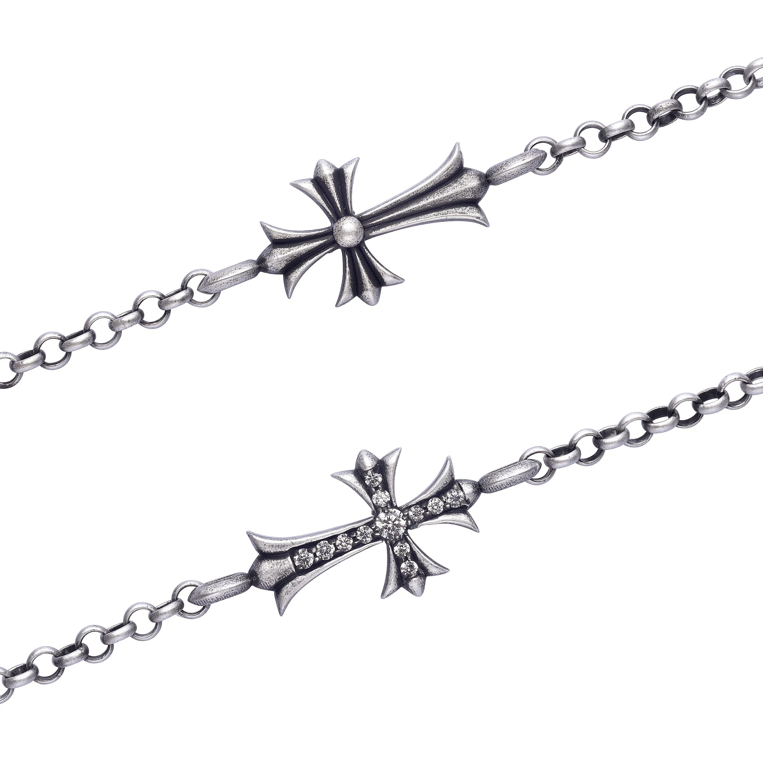 PHANTOM LINK – Bracelet Croix réglable en Moissanite VVS1 et Platine Vieilli
