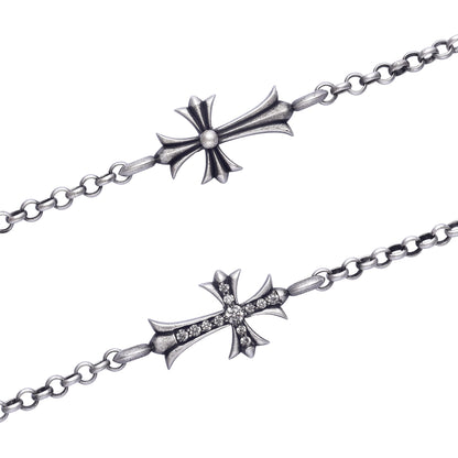PHANTOM LINK – Bracelet Croix réglable en Moissanite VVS1 et Platine Vieilli
