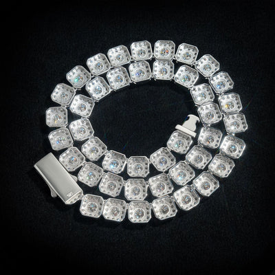 HYDRA -Chaîne Cluster de Tennis 10 mm Moissanite VVS1 - Argent 925