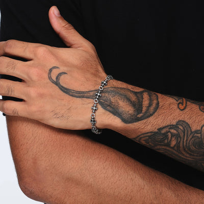 CROSSLINE – Bracelet Croix en Platine Vieilli