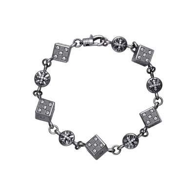 SAINT DICE – Bracelet Dés 18 cm en Moissanite VVS1 et Platine Vieilli