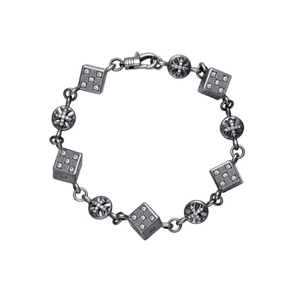 SAINT DICE – Bracelet Dés 20 cm en Moissanite VVS1 et Platine Vieilli