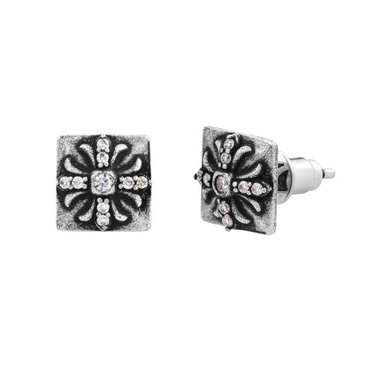 STORMBOUND – Boucles d’oreilles Carrées 9 mm en Moissanite VVS1 et Argent 925 Vieilli