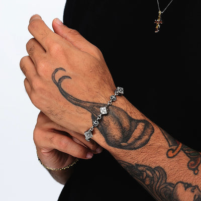 SAINT DICE – Bracelet Dés 18 cm en Moissanite VVS1 et Platine Vieilli