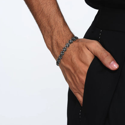 DIVINE LINK – Bracelet Croix 20 cm en Platine Vieilli