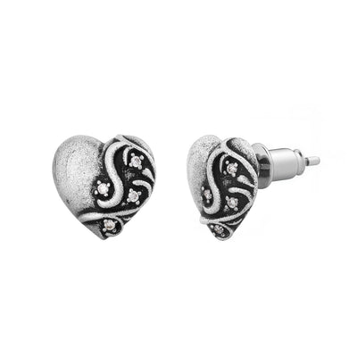 HEAVENBREAKER – Boucles d’oreilles Cœur Sculpté 10 mm en Moissanite VVS1 et Argent 925 Vieilli