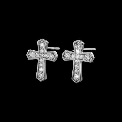 EPSILON - Boucles d'Oreilles en Croix Sertie - Argent 925