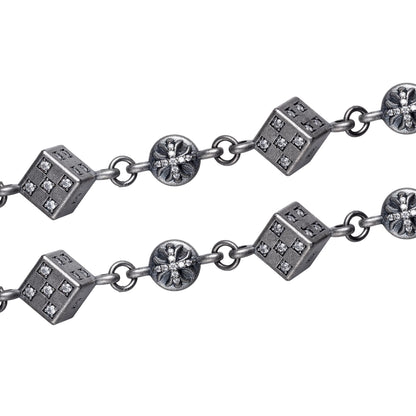 SAINT DICE – Bracelet Dés 20 cm en Moissanite VVS1 et Platine Vieilli