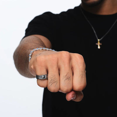 DARK BELT – Bague Ceinture en Moissanite VVS1 et Platine Vieilli