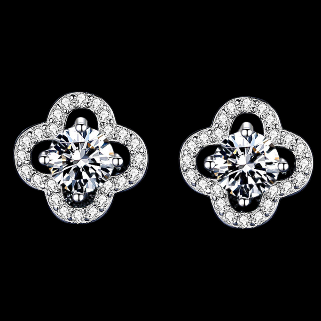 ALTAIR - Boucles d'oreilles Trèfles en Moissanite VVS1 - Argent 925