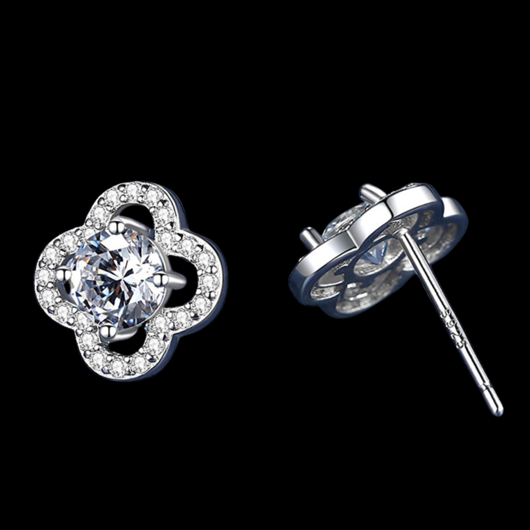 ALTAIR - Boucles d'oreilles Trèfles en Moissanite VVS1 - Argent 925