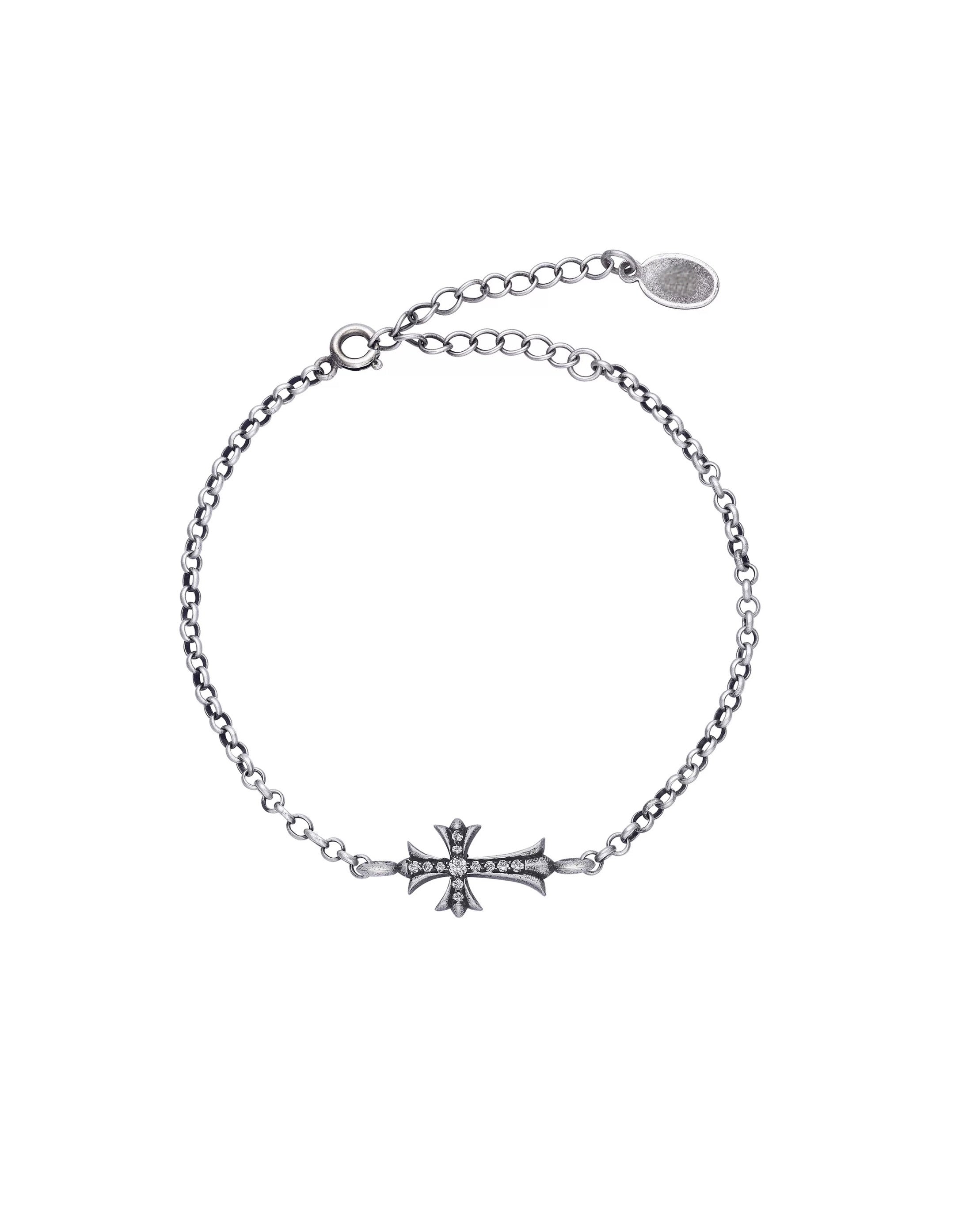 PHANTOM LINK – Bracelet Croix réglable en Moissanite VVS1 et Platine Vieilli