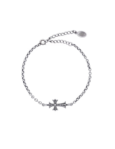PHANTOM LINK – Bracelet Croix réglable en Moissanite VVS1 et Platine Vieilli