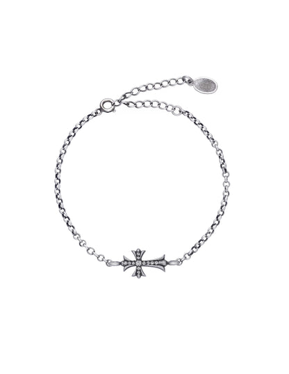 PHANTOM LINK – Bracelet Croix réglable en Moissanite VVS1 et Platine Vieilli