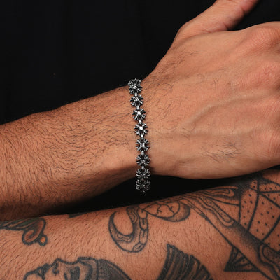 DIVINE LINK – Bracelet Croix 20 cm en Platine Vieilli