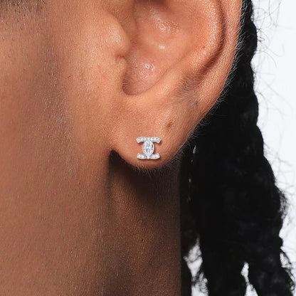 CRYSTAL SIN – Boucles d’oreilles Double C 8 mm en Moissanite VVS1 et Argent 925