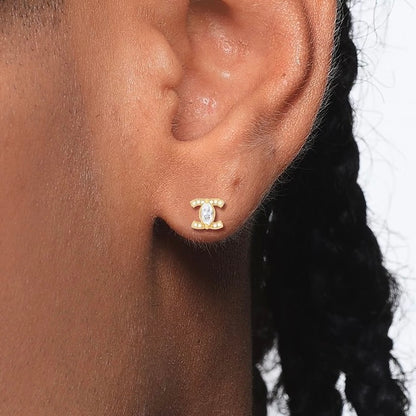 CRYSTAL SIN – Boucles d’oreilles Double C 8 mm en Moissanite VVS1 et Argent 925