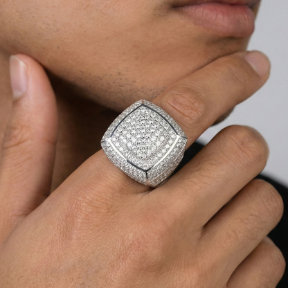 VELARO - Bague Carrée Bords Arrondis 13 mm Moissanite VVS1 - Argent 925