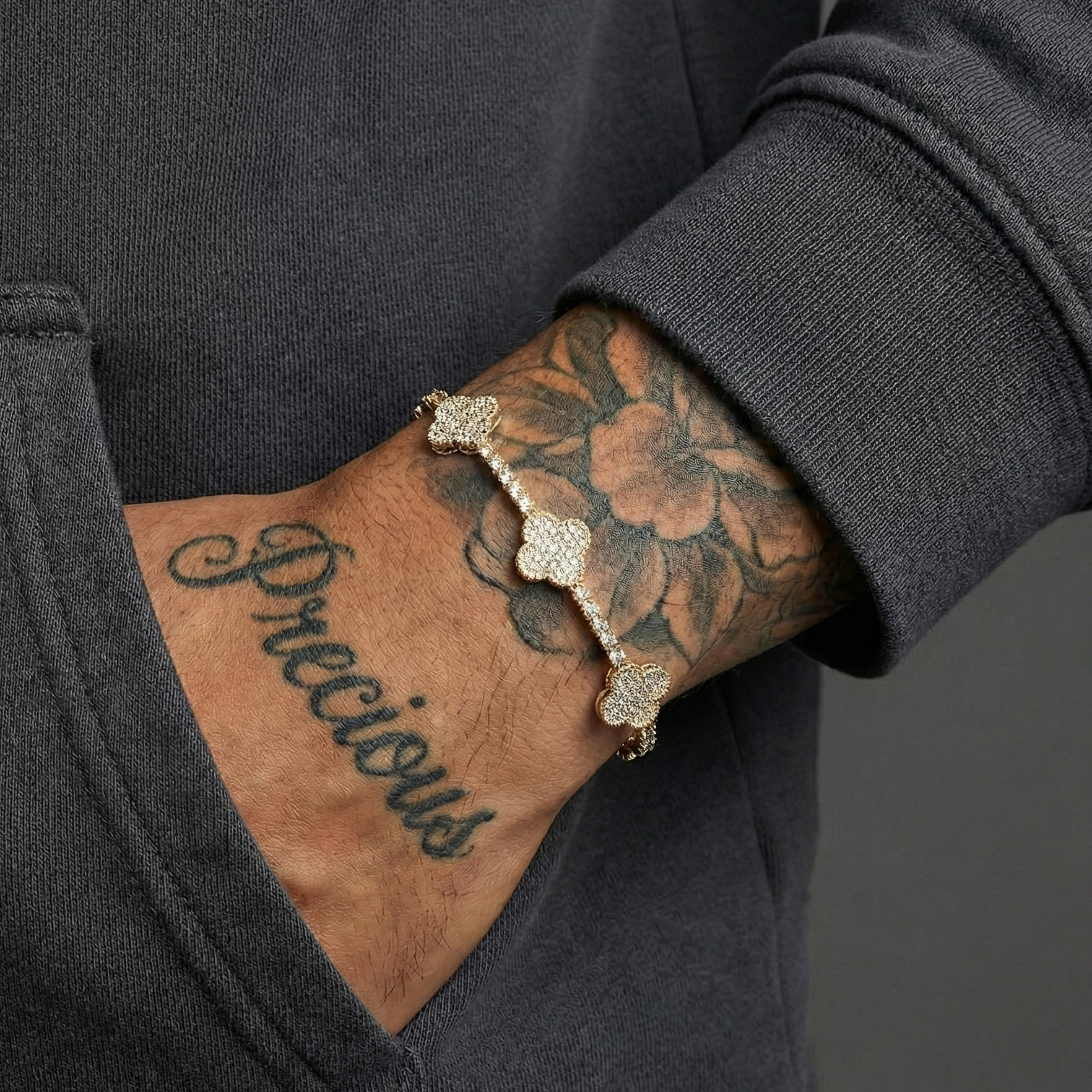 LYLUX - Chaine de Tennis fleurie 3/4 mm en Moissanite VVS1  - Argent 925