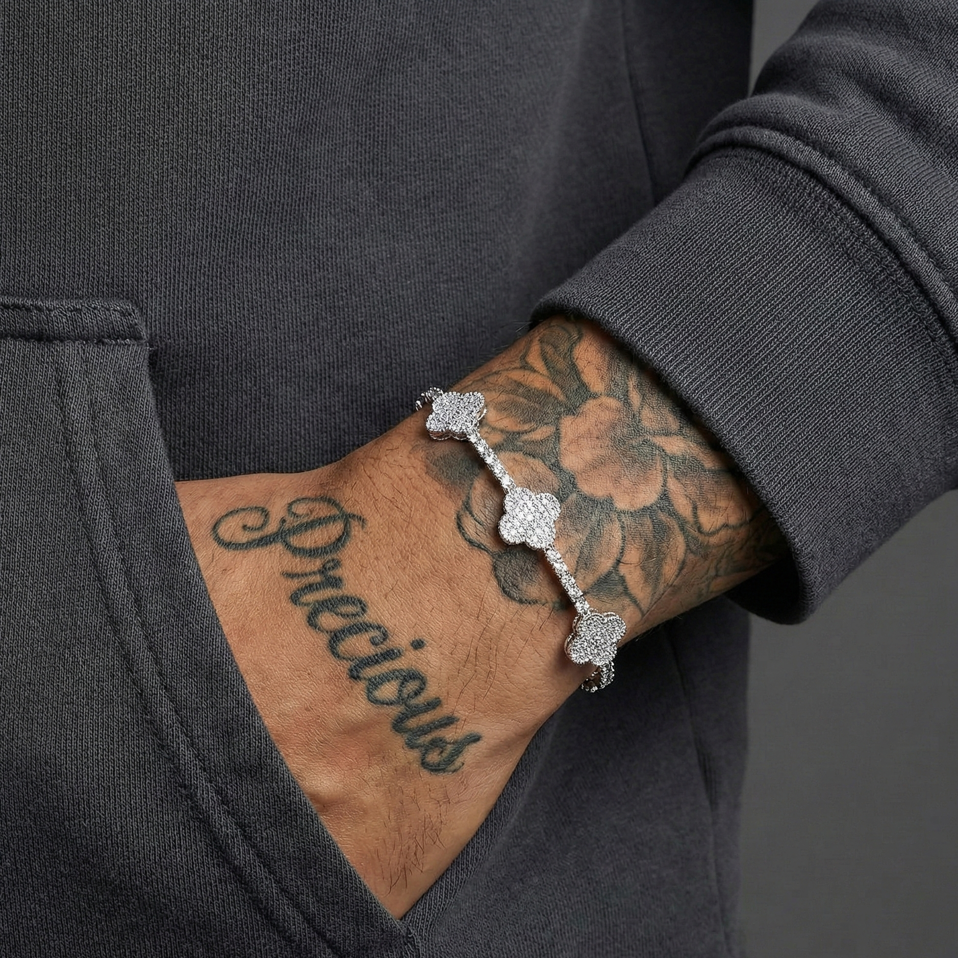 LYLUX - Chaine de Tennis fleurie 3/4 mm en Moissanite VVS1  - Argent 925