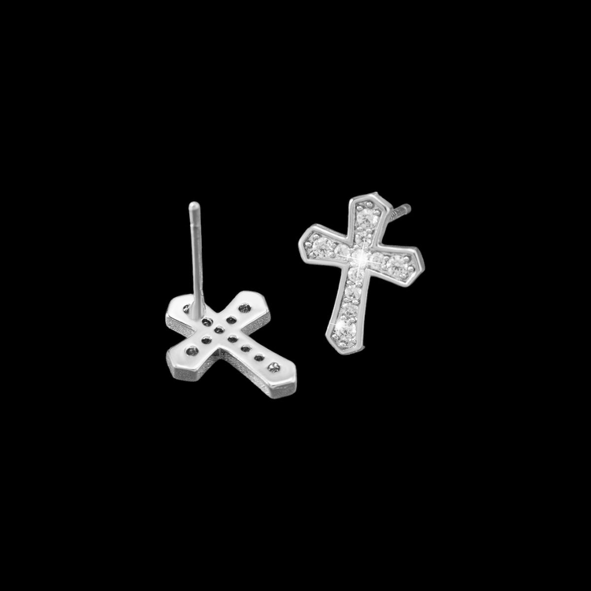 EPSILON - Boucles d'Oreilles en Croix Sertie - Argent 925