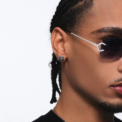 BLACK HALO – Boucles d’oreilles Croix 10 mm en Argent 925 Vieilli